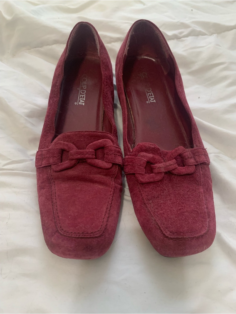 Loop Detail Suede Loafers in Burgundy